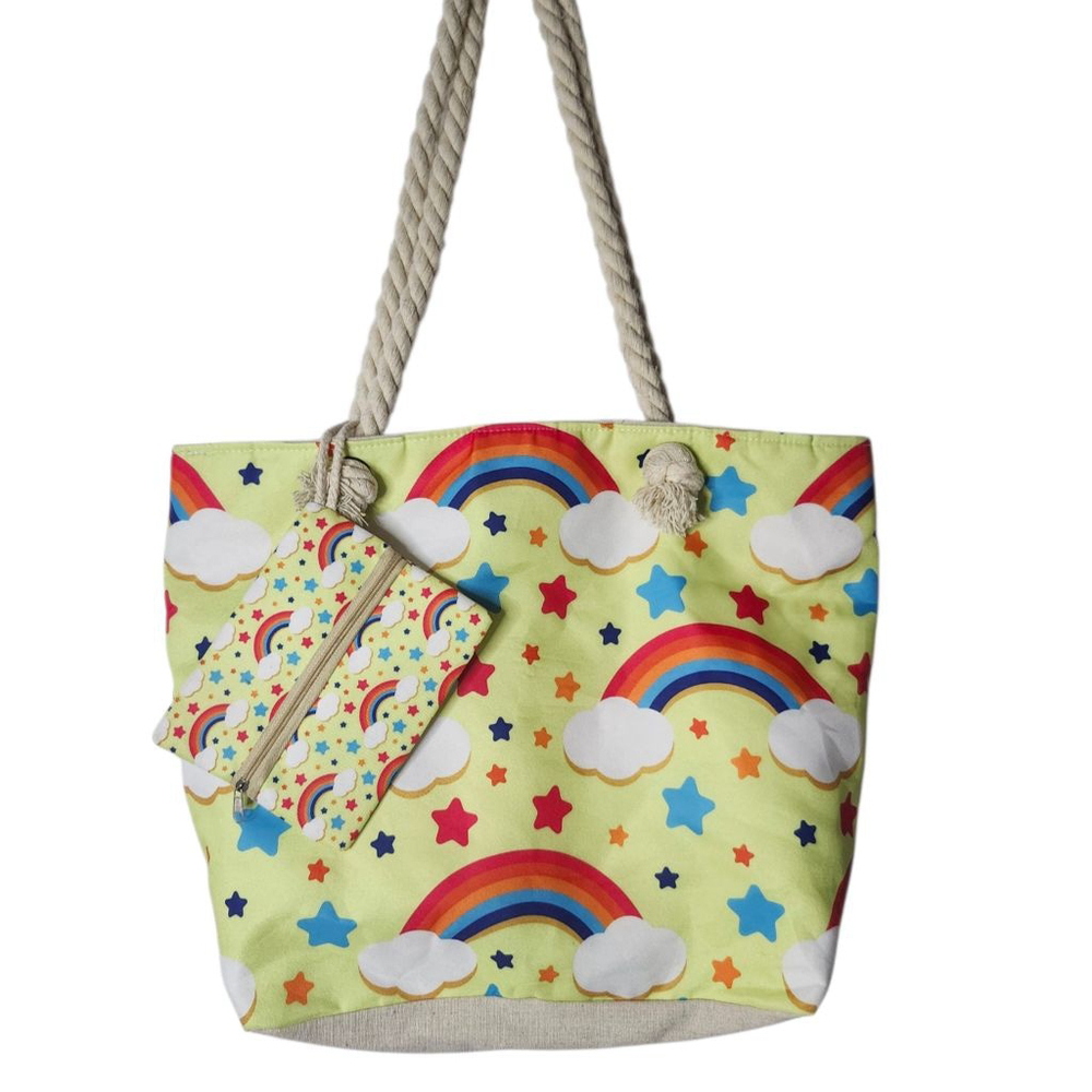 Whimsical Yellow Rainbow Cloud Star Tote Bag